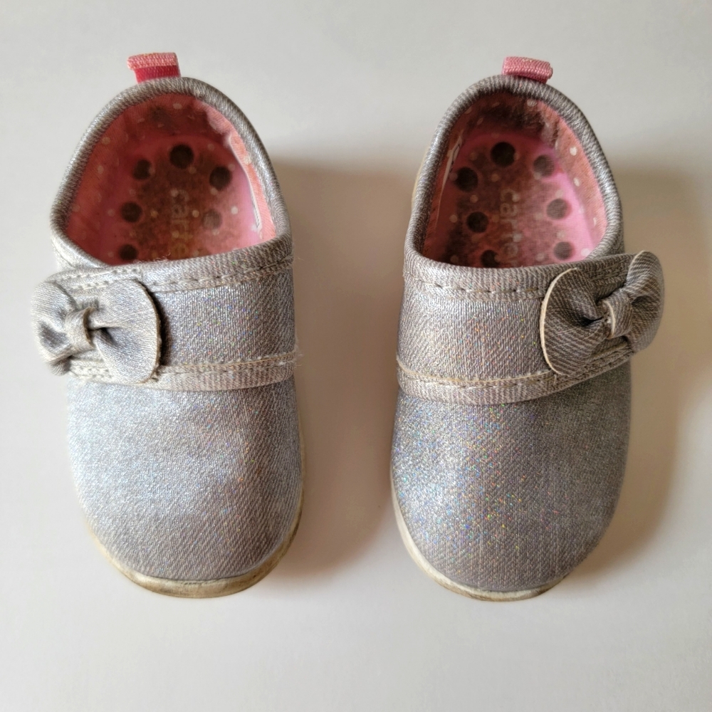 carter's Baby Every Step Shoes Silver Gray Sparkles & Bows Size 3